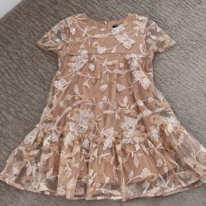 Bardot Kids Dress with Floral Embroidery Brown and Cream Girls Easter Holiday